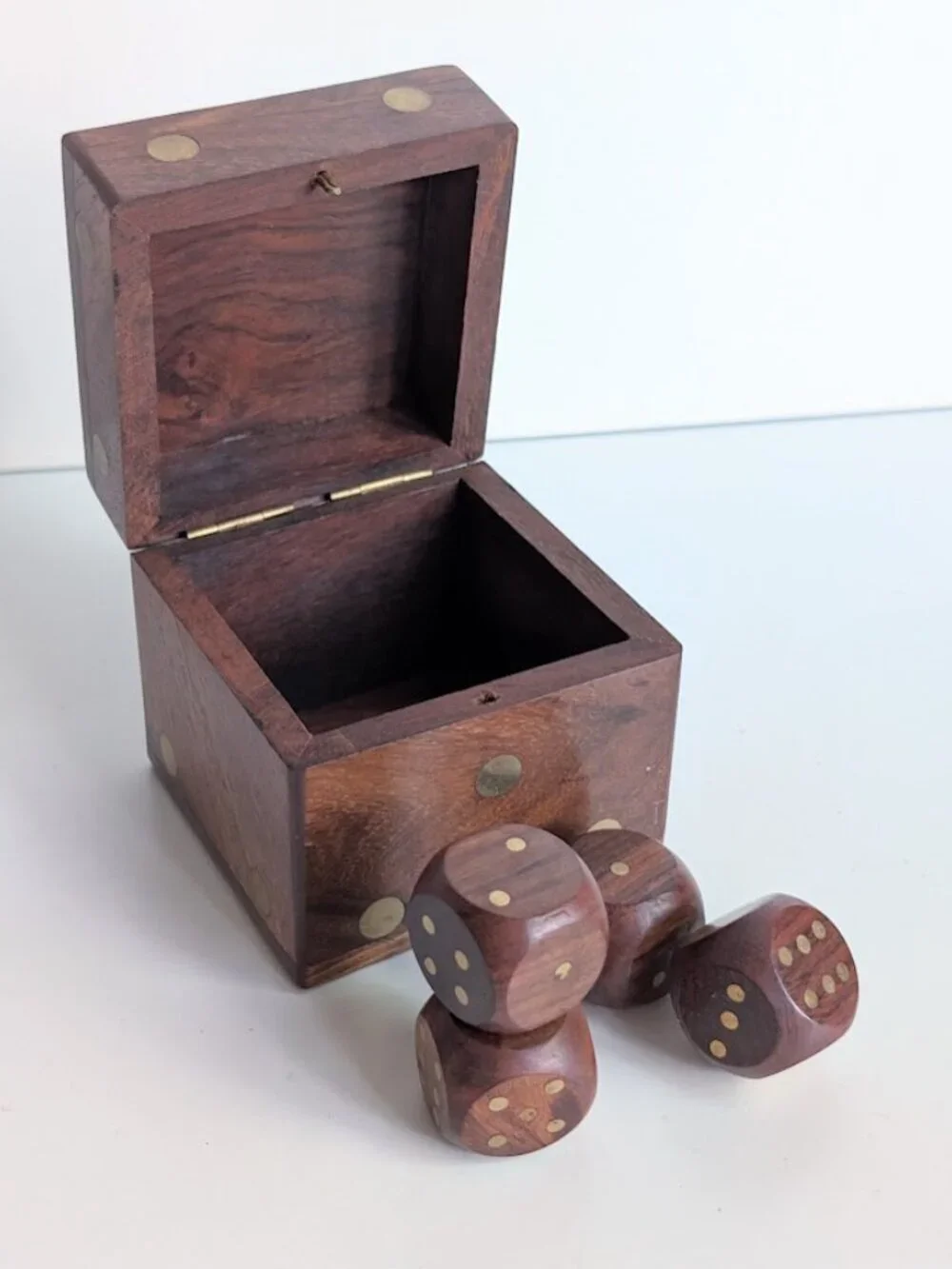 West Elm Handcrafted Brass Inlay Wooden Dice & Storage Box